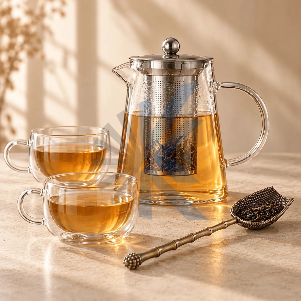 Service à thé en verre (théière à filtre et 2 tasses)